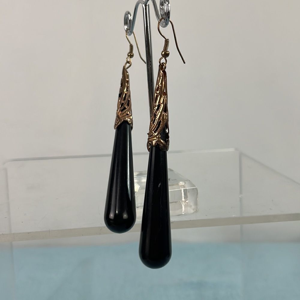 Black Large Dangle Earrings - Picture 2 of 6